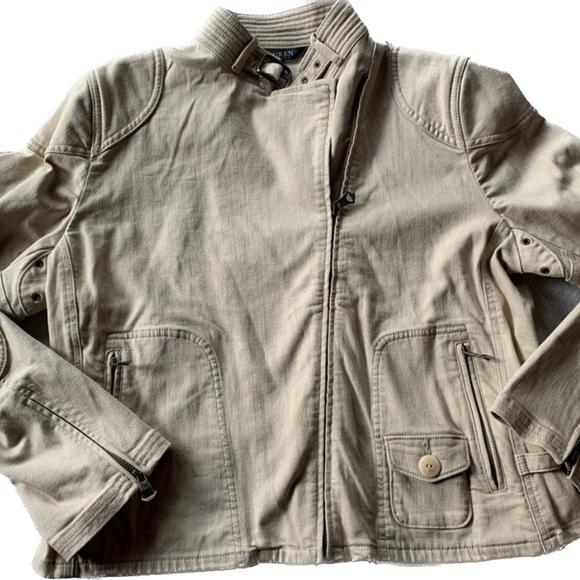 Ralph Lauren XL Khaki Motorcycle Style Jacket - Picture 2 of 9